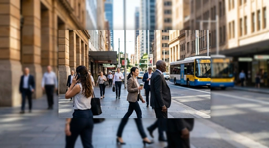 Diverse streetscape in a busy Sydney business district