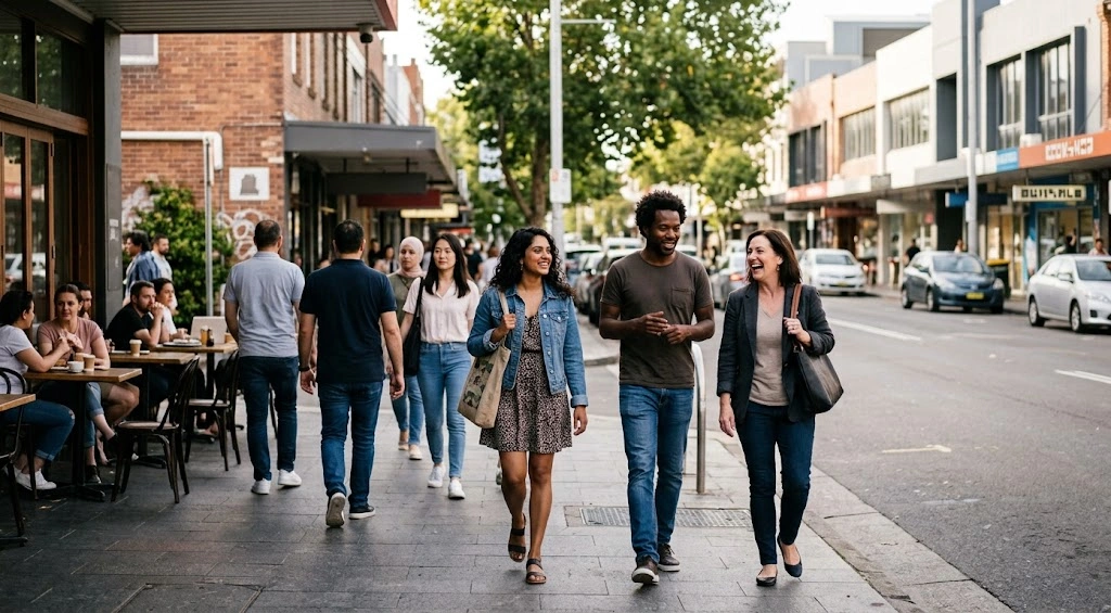 Diverse Western Sydney streetscape near Parramatta