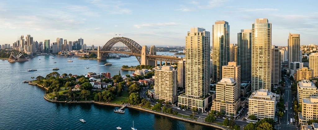 North Sydney CBD towers with the Harbour Bridge in the background