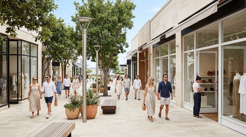 Premium boutique storefronts and pedestrian zones in Bondi