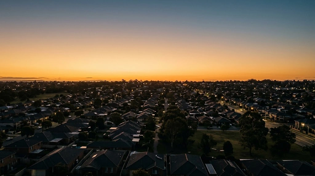 Warm dusk sky over western Sydney rooftops near Blacktown