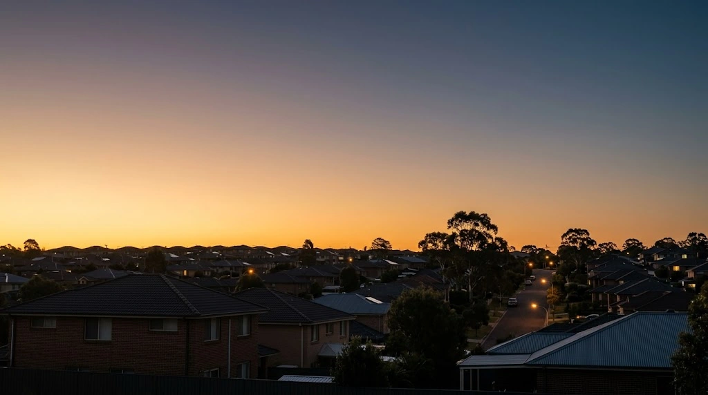 Warm dusk sky over western Sydney rooftops near Blacktown