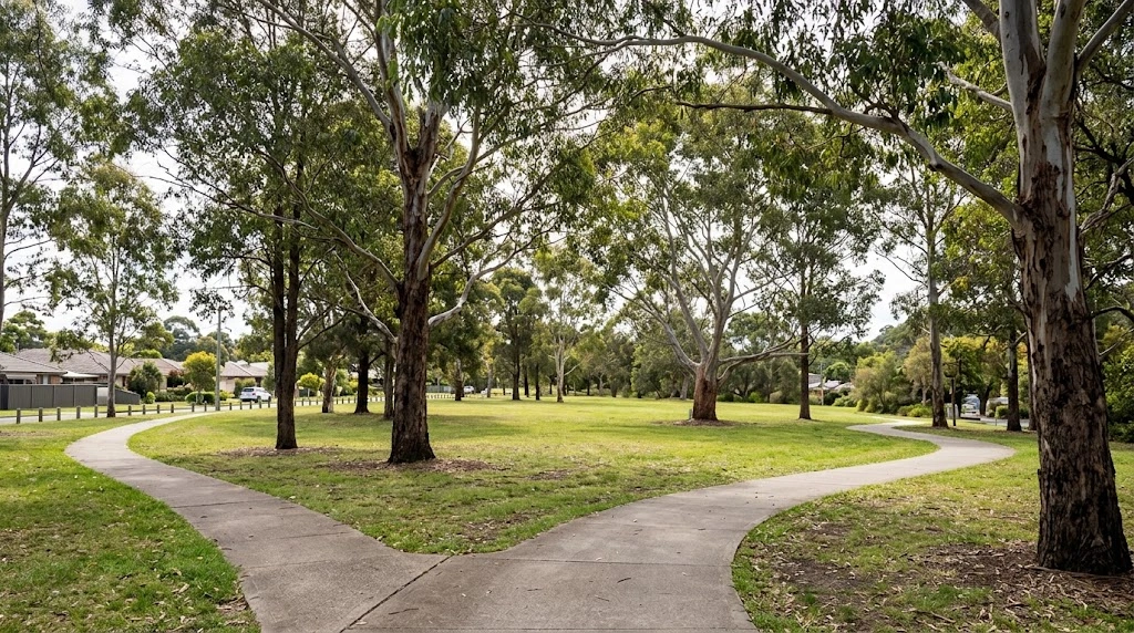 Parkland with walking paths and gum trees in Blacktown