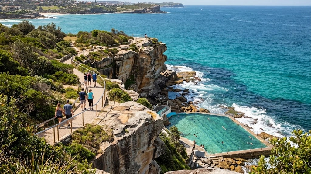 Clifftop coastal walk and ocean pool near Bondi
