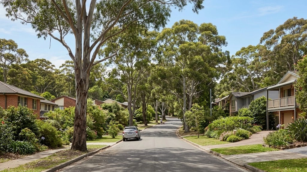 Bushland reserve and tree-lined streets in the Hills District