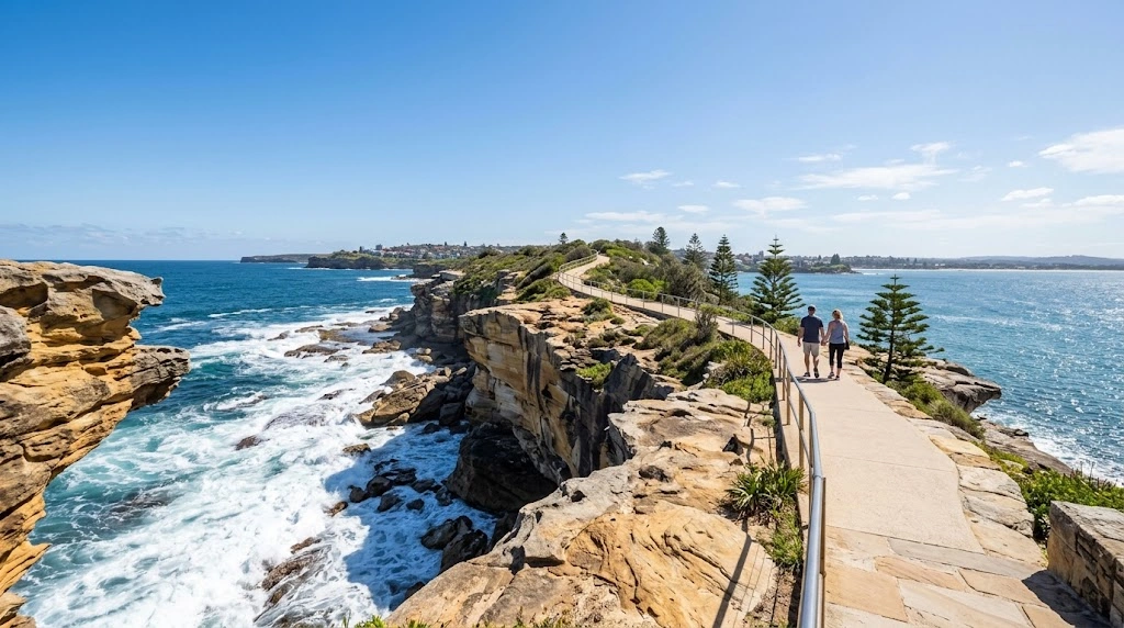 Esplanade coastal path with sea cliffs near Cronulla