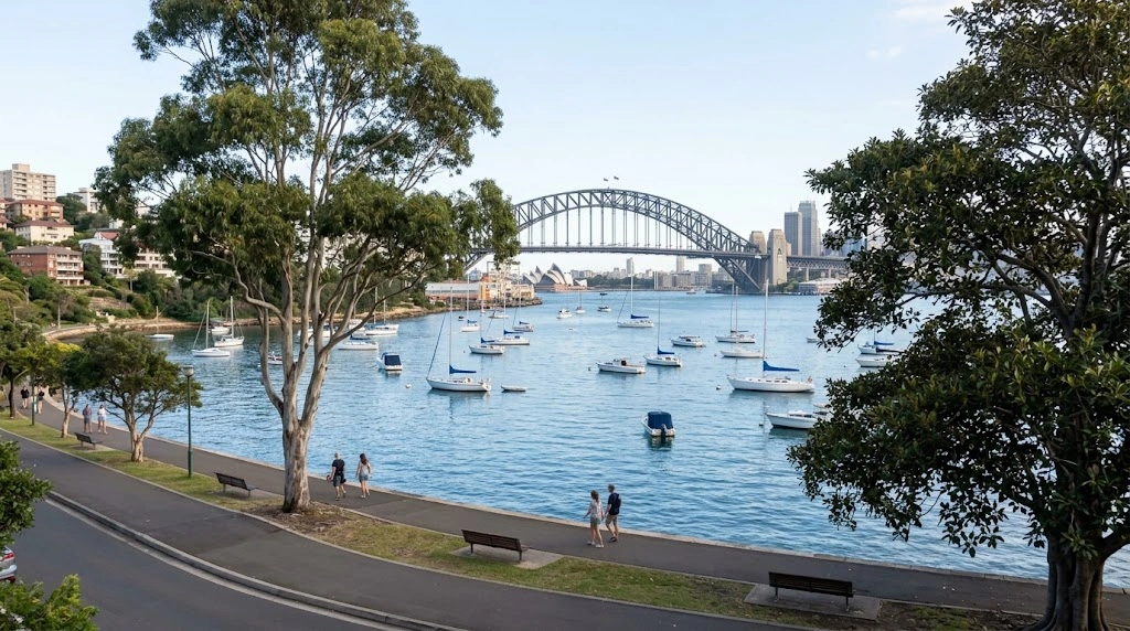 Lavender Bay foreshore walk with harbour views near North Sydney