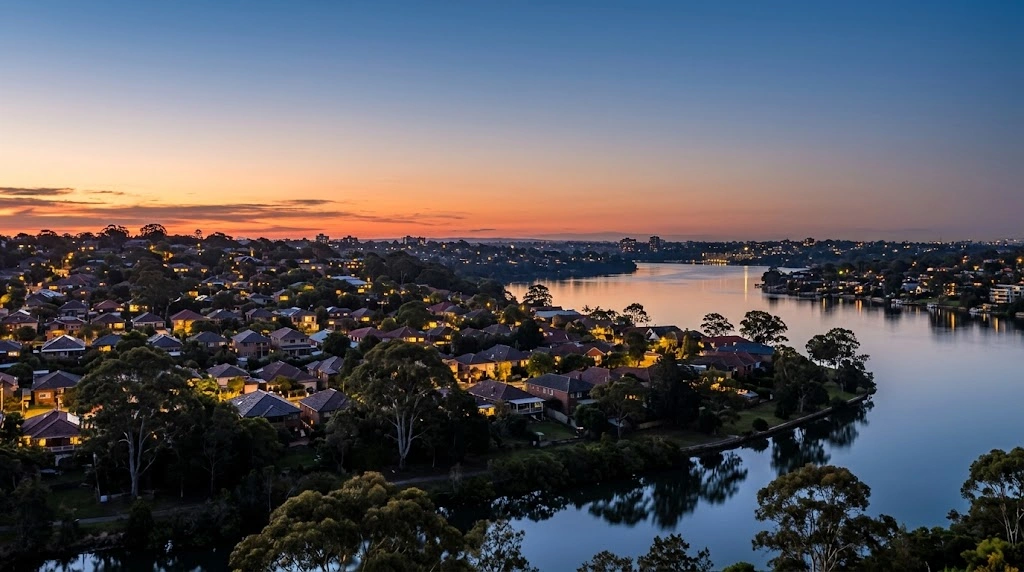 Parramatta river and Ryde rooftops at dusk