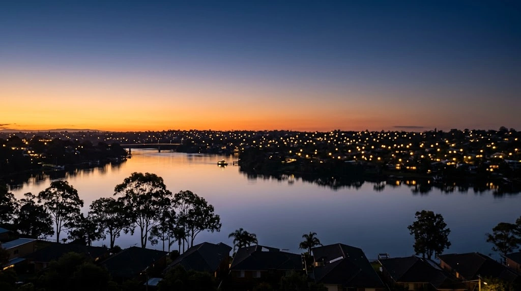 Parramatta river and Ryde rooftops at dusk
