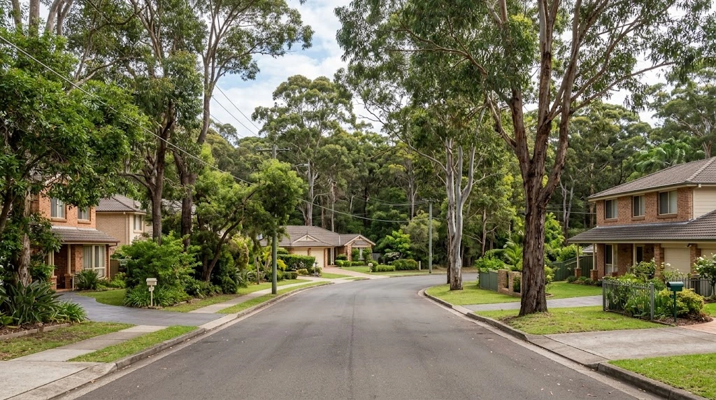 Bushland reserve and tree-lined streets in the Hills District