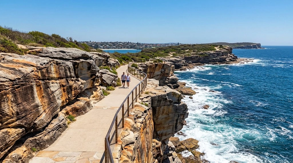 Esplanade coastal path with sea cliffs near Cronulla
