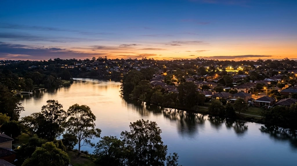 Parramatta river and Ryde rooftops at dusk