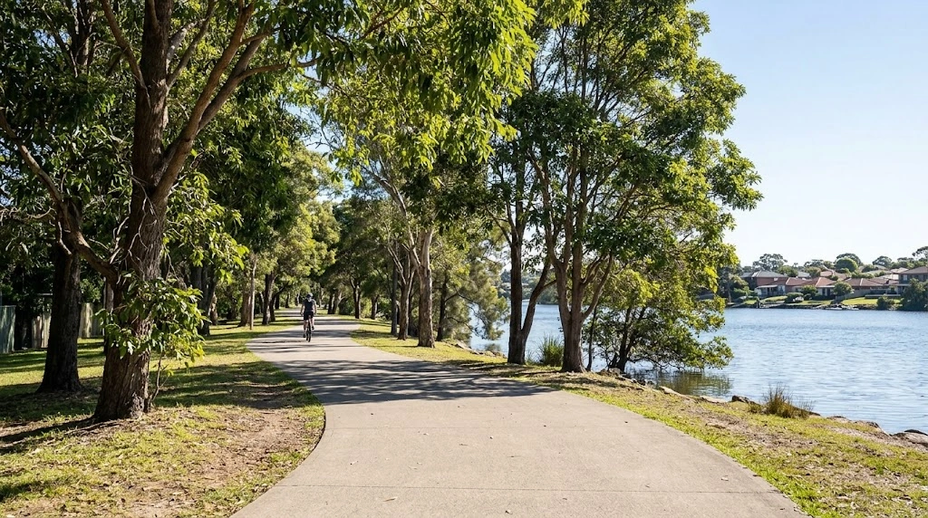 Riverside parkland with a walking and cycling path in Ryde
