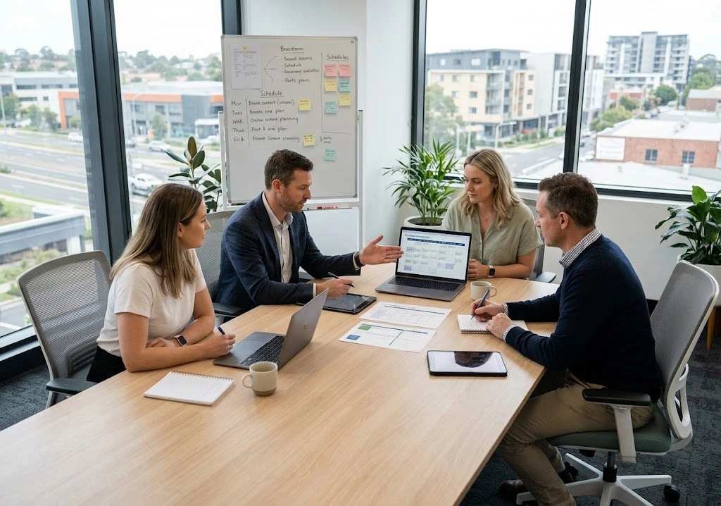 Professional content strategy session in a modern Liverpool office