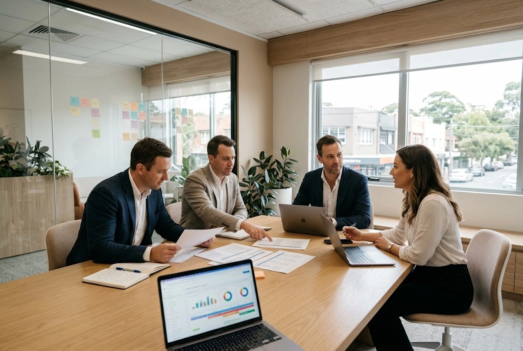Professional content strategy session in a modern Randwick office