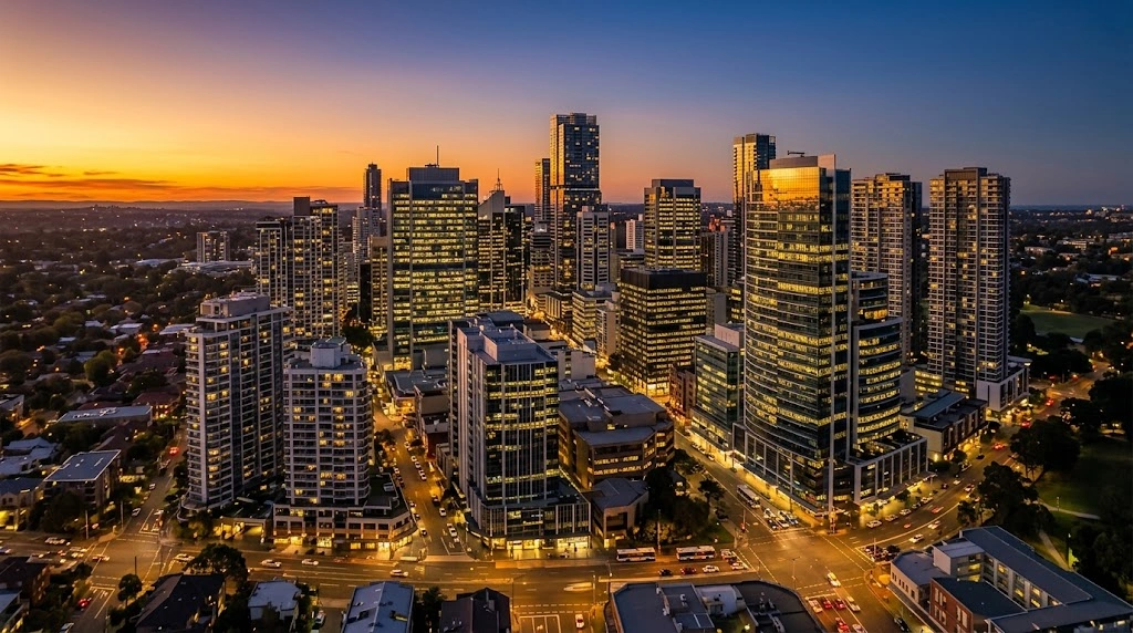 Chatswood CBD skyline at dusk showing corporate density