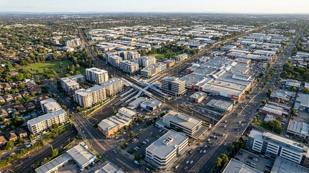 Bankstown commercial centre and transport interchange from above
