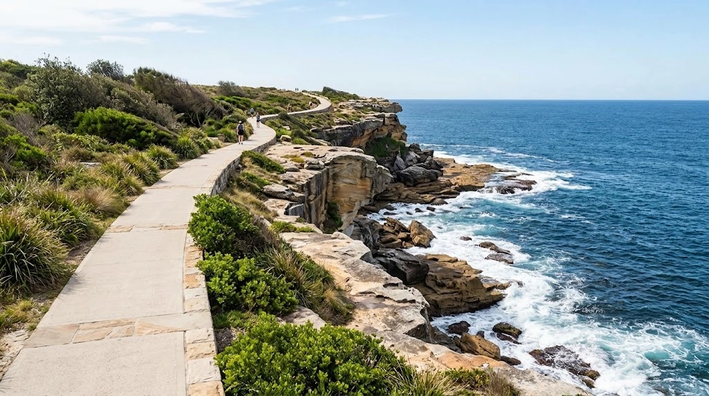 Esplanade coastal path with sea cliffs near Cronulla